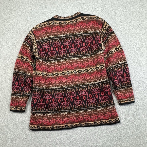 Icelandic Design Lined Cardigan Sweater Medium Linen Blend Fair Isle Floral Boho - Picture 8 of 8